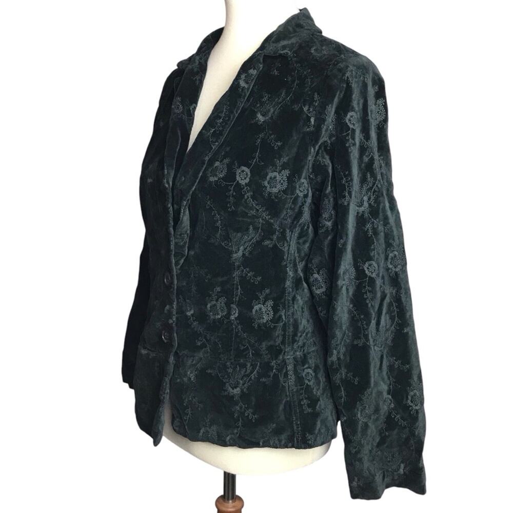 CP Shades Dark Green Velvet Long Sleeve Peplum Fall Winter Coat Jacket Blazer L - Picture 11 of 13